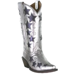 Corral Boots Corral Children's Silver Embroidery W/ Blue Stars Western Boots T0074