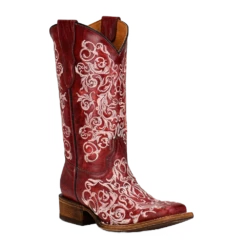 Corral Boots Corral Youth Embroidery Square Toe Red Floral Boots T0130