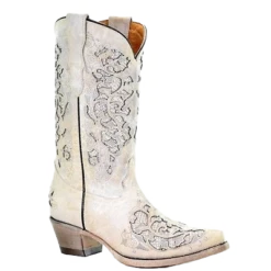 Corral Boots Corral Teens White Glitter Inlay & Embroidery Wedding Boots T0021