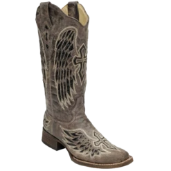 Corral Boots Corral Ladies Brown/Black Wing & Cross Sequence Square Toe Boots A1197