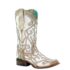 Corral Boots Corral Ladies Bone & White Glitter Inlay & Studs Boots C3482