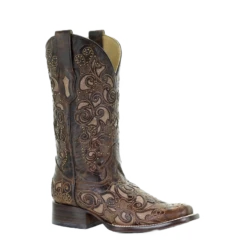 Corral Boots Corral Ladies Brown Inlay, Studs & Embroidery Boots A3326