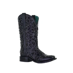Corral Boots Corral Ladies Black Inlay Embroidered & Stud Square Toe Boots A4128