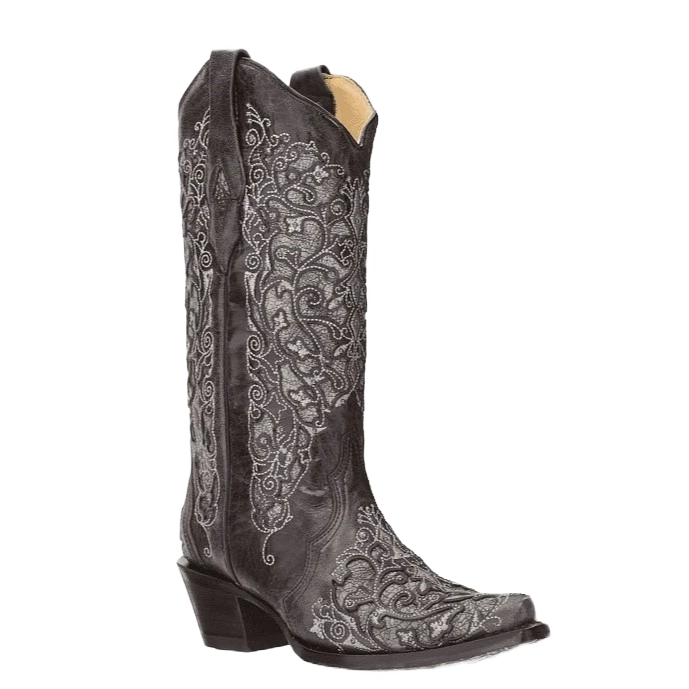 Corral Boots Corral Ladies Black & Grey Inlay Embroidery & Studs Boots A3320 1 Corral Boots Corral Ladies Black & Grey Inlay Embroidery & Studs Boots A3320