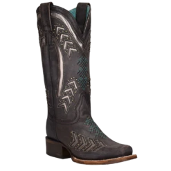 Corral Boots Corral Ladies Embroidery & Studs Grey Laser Square Toe Boots Z5010