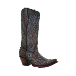Corral Boots Corral Ladies Turquoise & Brown Embroidery & Studs Leather Boots C3750