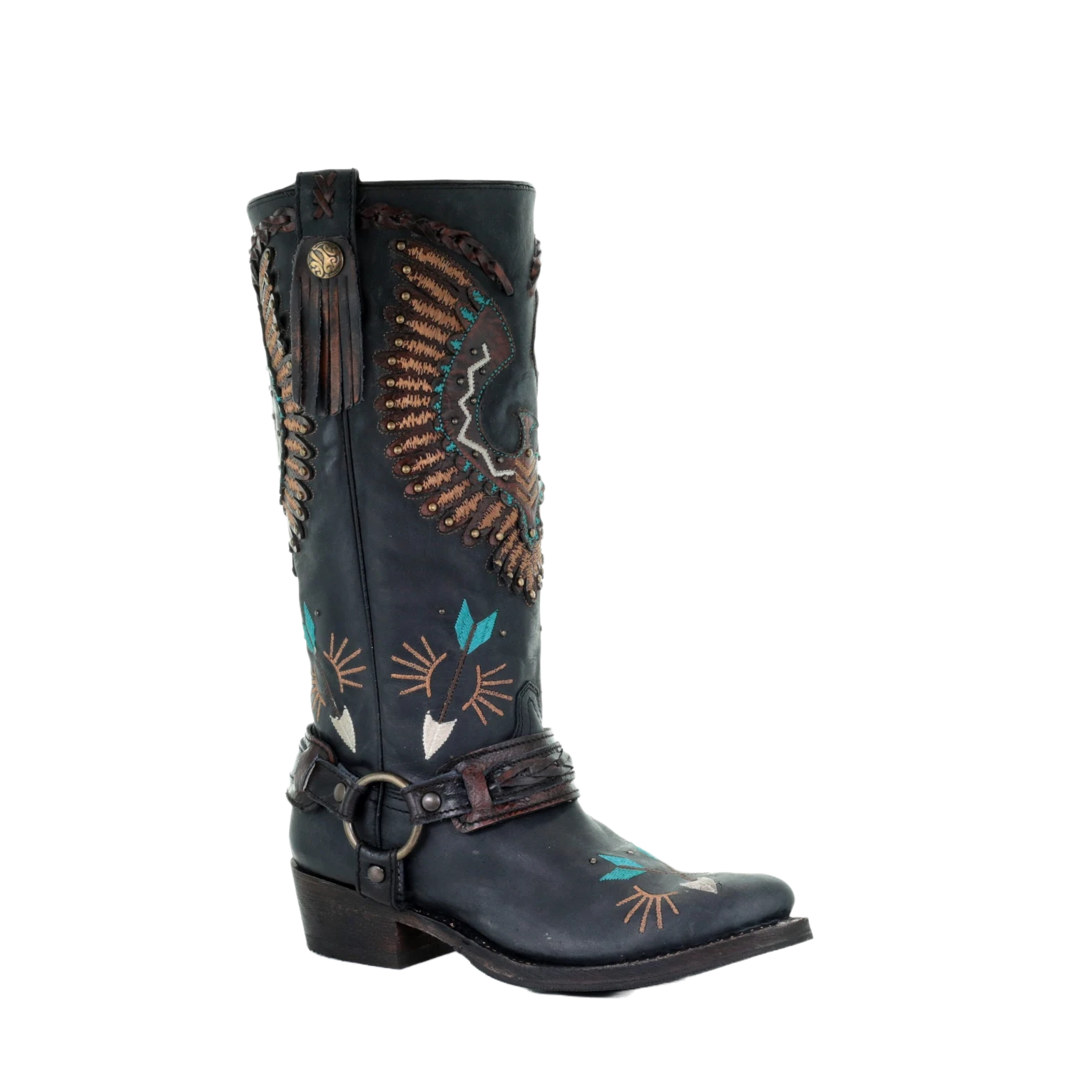 Corral Boots Corral Ladies Eagle Overlay W/ Embroidery & Harness Biker Boots A3616 1 Corral Boots Corral Ladies Eagle Overlay W/ Embroidery & Harness Biker Boots A3616