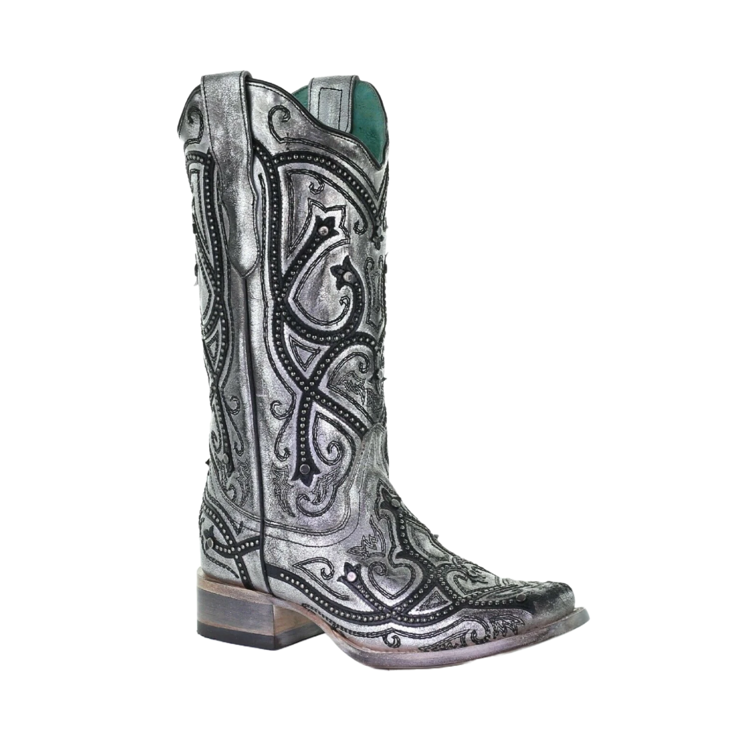 Corral Boots Corral Ladies Silver Overlay & Embroidery Square Toe Boots E1598 1 Corral Boots Corral Ladies Silver Overlay & Embroidery Square Toe Boots E1598