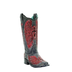 Corral Boots Corral Ladies Black & Red Wings, Cross Overlay & Studs Boots A3744