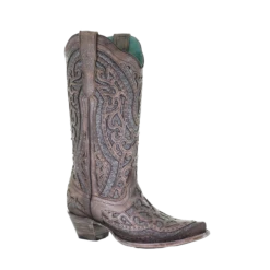 Corral Boots Corral Ladies Brown Grey Inlay & Studs Snip Toe Boots E1569