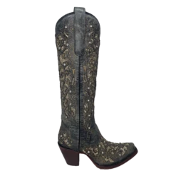 Corral Boots Corral® Ladies Embroidered Studded Inlay Distressed Black Snip Toe Boots A4344