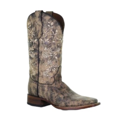 Circle G By Corral Ladies Floral Embroidery Black & Sand Boots L5717