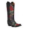 Circle G By Corral Ladies Flowered Embroidery Black Leather Boots L5846