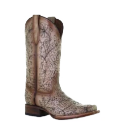 Circle G By Corral Ladies Sand Floral Embroidery Leather Boots L5756