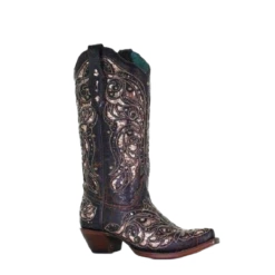 Corral Boots Corral Ladies Embroidery & Stud Black & Honey Inlay Boots A4124