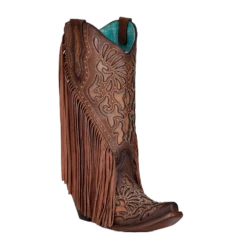 Corral Boots Corral Ladies Studs & Fringed Chocolate Laser & Embroidery Boots C3765