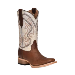 Circle G® Youth Brown & Aqua Embroidery Square Toe Boots J7100