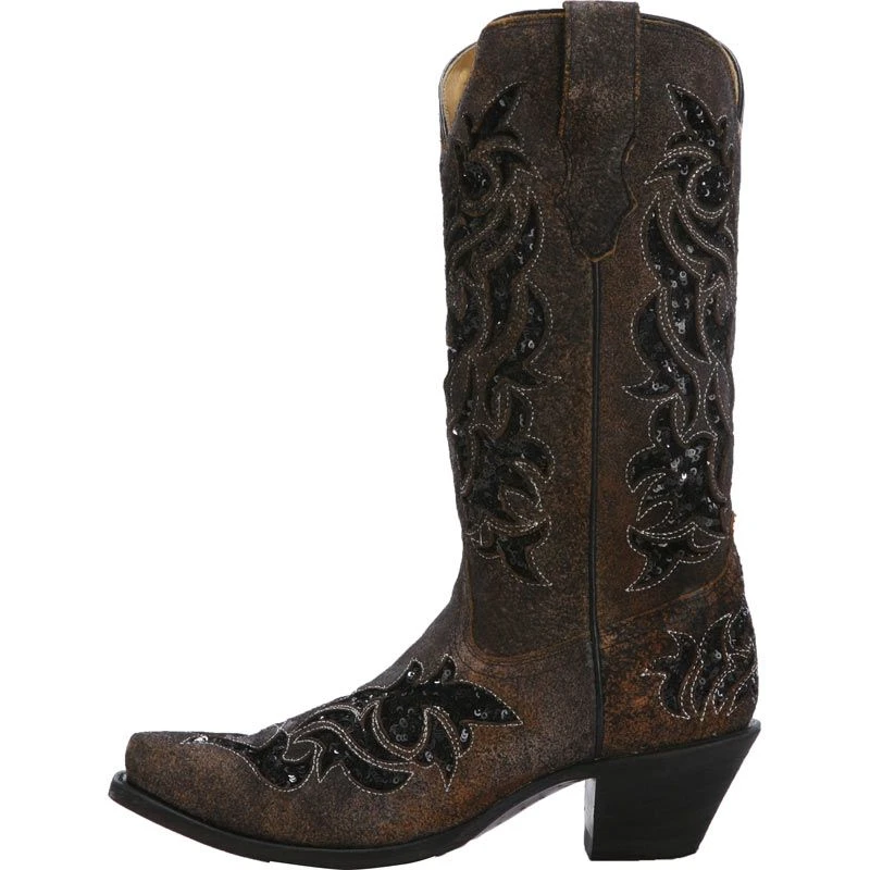 Corral Corral Brown And Black Sequin Inlay Cowgirl Boots 4 Corral Corral Brown And Black Sequin Inlay Cowgirl Boots - Image 4