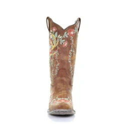 Corral Boots Corral Ladies Tan Deer Skull Overlay & Floral Embroidery Boots A3708 -CorralCowboyGear a3708 3