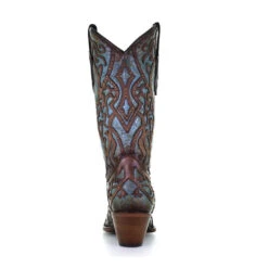 Corral Boots Corral Ladies Turquoise & Brown Embroidery & Studs Leather Boots C3750 -CorralCowboyGear d27700ce3b68d3345e3c6fd27c31f8ad